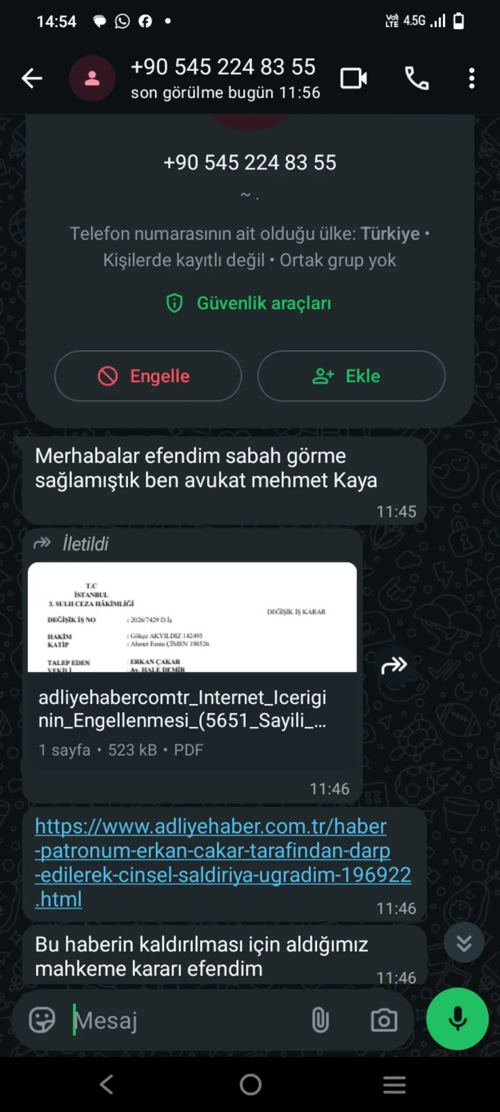 “Erkan Çakar ve Çetesi Sahte Mahkeme Kararıyla Haberi Kaldırtmaya Çalıştılar”