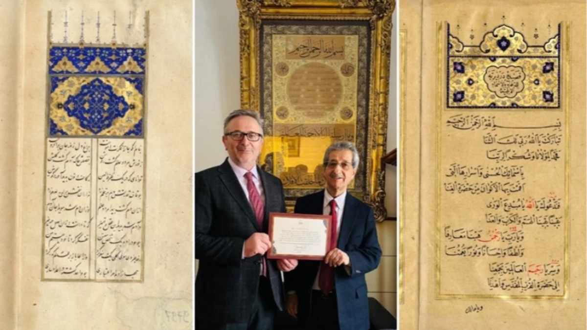 Prof. Dr. Muhittin Serin, yazma eser koleksiyonundan bir se&ccedil;kiyi T&Uuml;YEK'e bağışladı